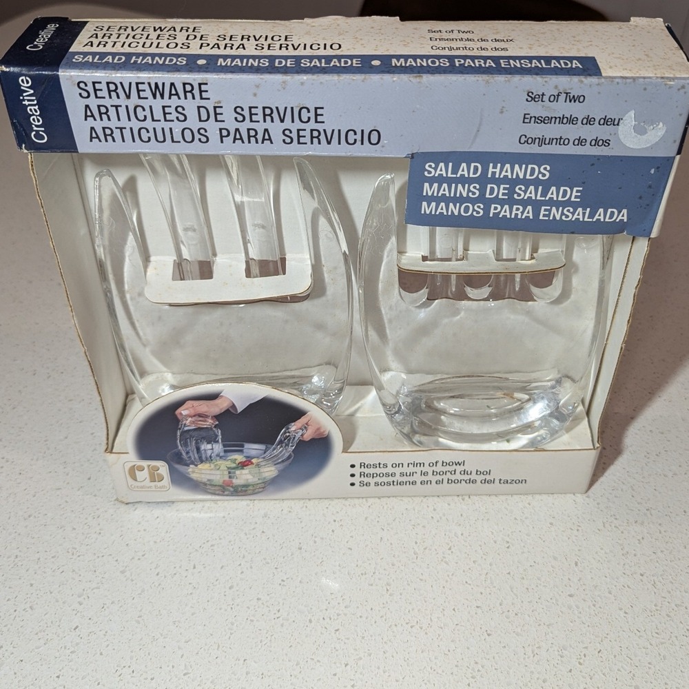 Creative Salad Hands Serving Set Clear Acrylic Rim Rest Vintage Gag Gift 2000s